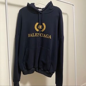 Balenciaga Navy with Yellow Logo Hoodies